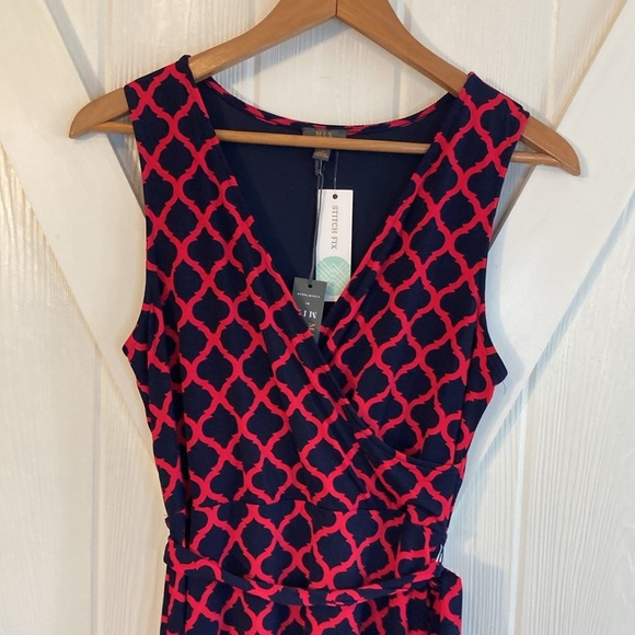 NWT Mix by 41 Hawthorne StitchFix Kassidy Faux Wrap Dress Red Navy - Picture 4 of 12